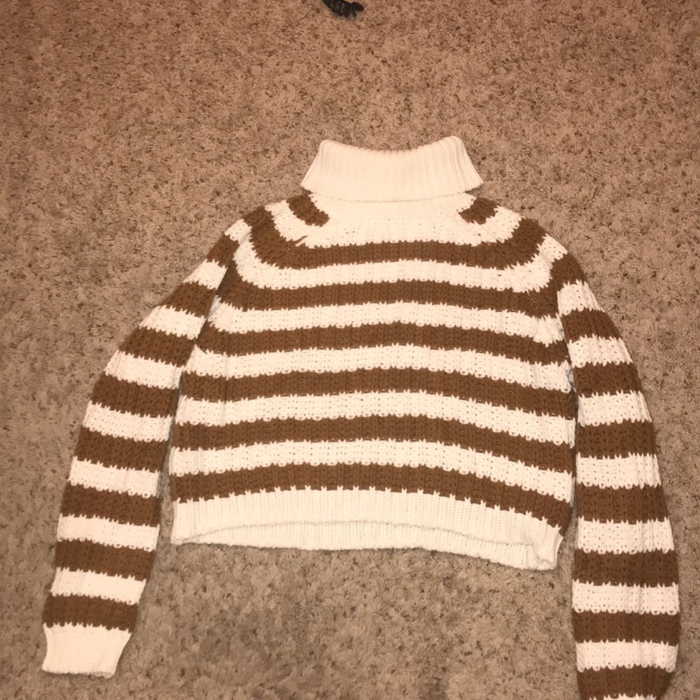 Striped Mustard yellow turtle neck knit sweater